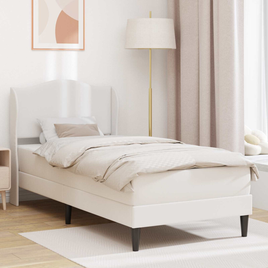 vidaXL Bedframe met hoofdeinde Wit 90 x 200 cm Kunstleer vidaXL Bedframe met hoofdeinde Wit 90 x 200 cm Kunstleer afbeelding 1