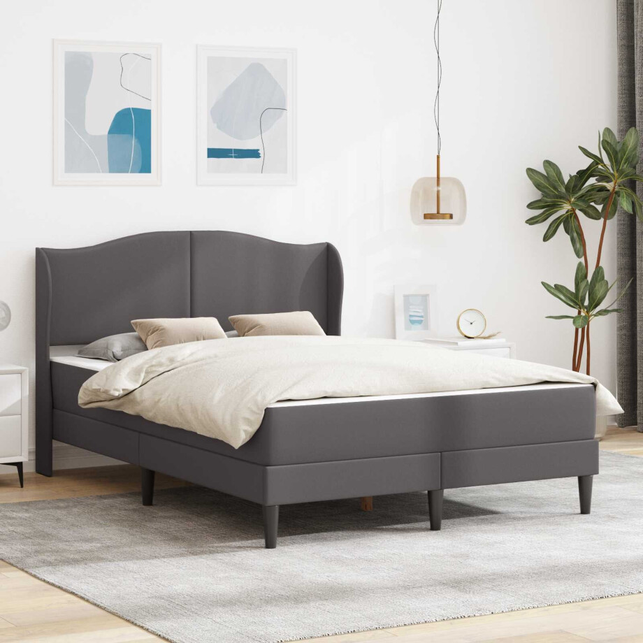 vidaXL Bedframe met hoofdeinde Grijs 140 x 200 cm Kunstleer vidaXL Bedframe met hoofdeinde Grijs 140 x 200 cm Kunstleer afbeelding 1