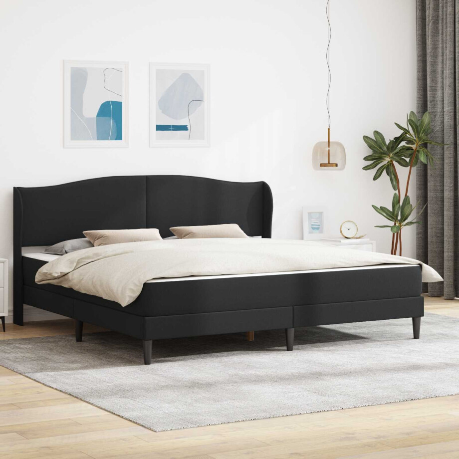 vidaXL Bedframe met hoofdeinde Zwart 200 x 200 cm Kunstleer afbeelding 1