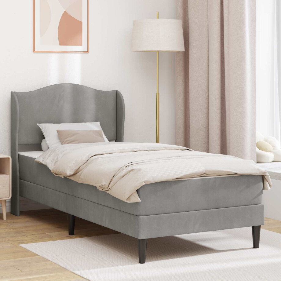 vidaXL Bedframe met hoofdeinde 2 pcs Lichtgrijs 90 x 190 cm Fluweel vidaXL Bedframe met hoofdeinde 2 pcs Lichtgrijs 90 x 190 cm Fluweel afbeelding 1