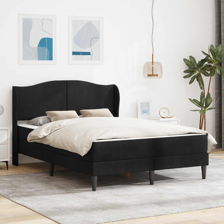 vidaXL Bedframe met hoofdeinde Zwart 140 x 200 cm Fluweel afbeelding 1