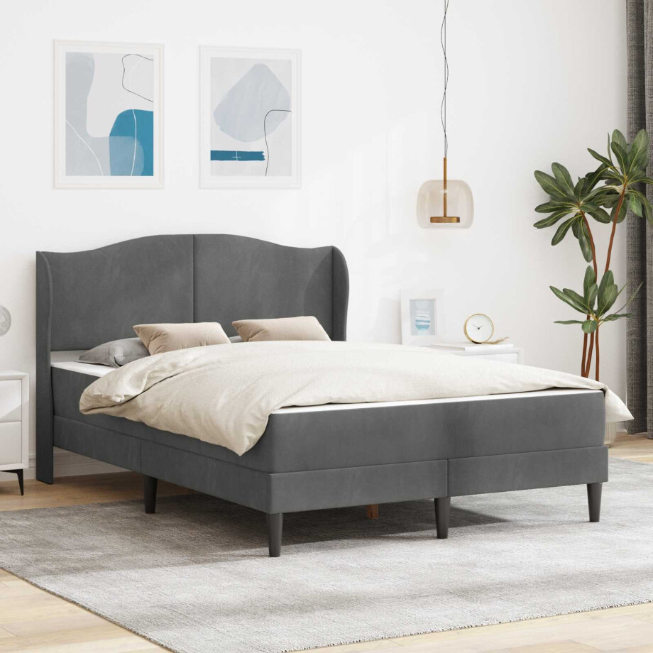 vidaXL Bedframe met hoofdeinde Donkergrijs 160 x 200 cm Fluweel afbeelding 1