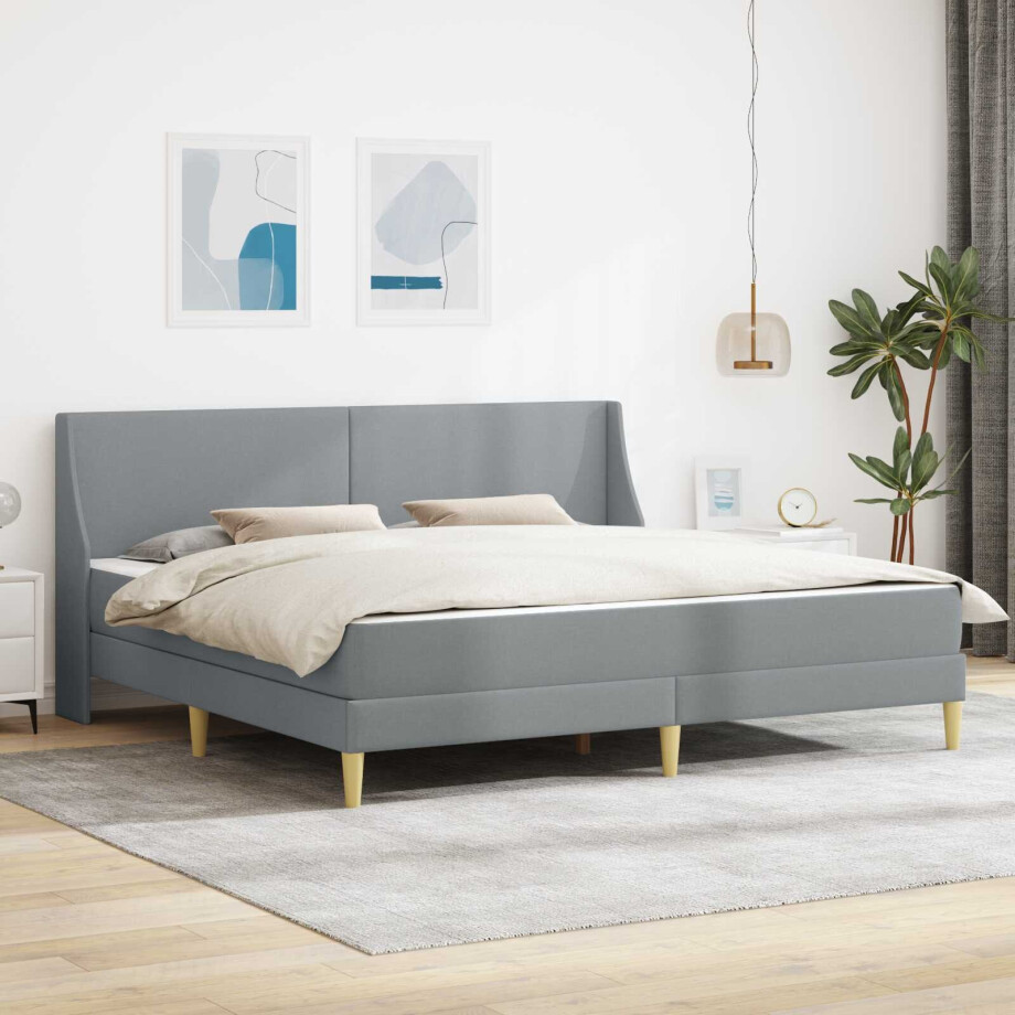 vidaXL Bedframe met matras met hoofdeinde Lichtgrijs 180 x 200 cm Stof afbeelding 1
