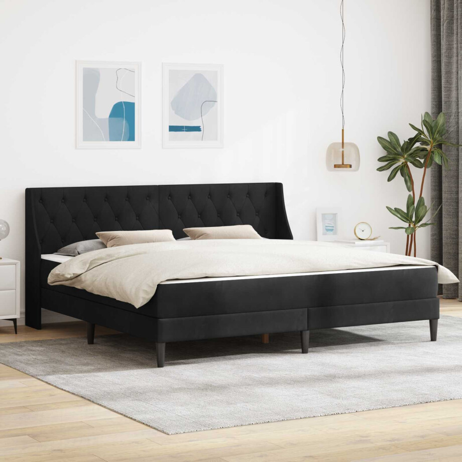 vidaXL Bedframe met matras met hoofdeinde Zwart 180 x 200 cm Fluweel vidaXL Bedframe met matras met hoofdeinde Zwart 180 x 200 cm Fluweel afbeelding 1