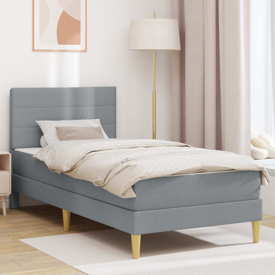 vidaXL Bedframe met matras met hoofdeinde Lichtgrijs 90 x 190 cm Stof afbeelding 1