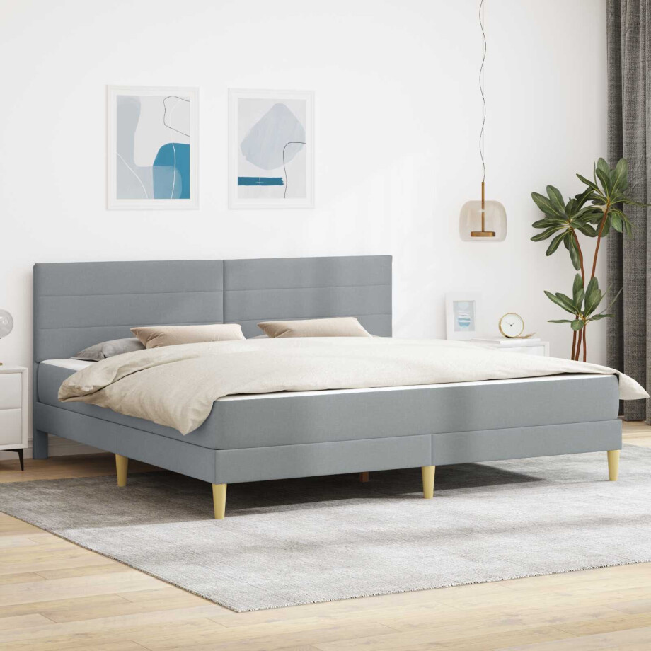 vidaXL Bedframe met matras met hoofdeinde Lichtgrijs 180 x 200 cm Stof afbeelding 1