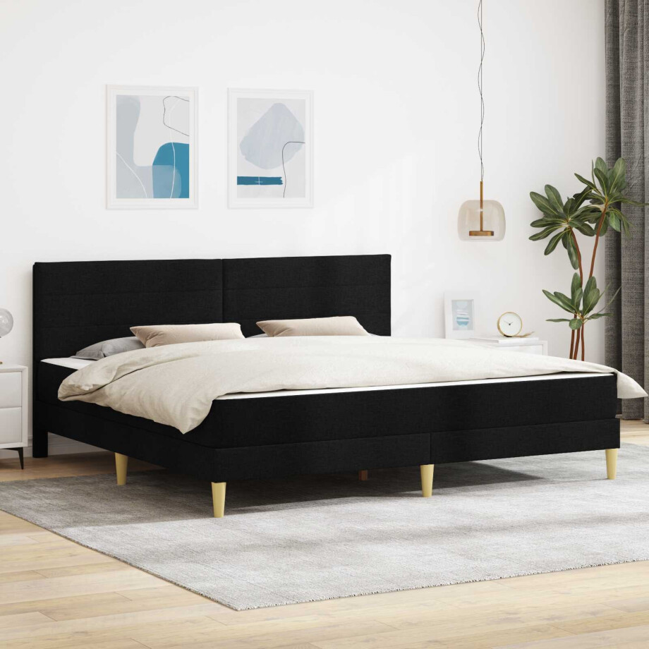 vidaXL Bedframe met matras met hoofdeinde Zwart 180 x 200 cm Stof vidaXL Bedframe met matras met hoofdeinde Zwart 180 x 200 cm Stof afbeelding 1