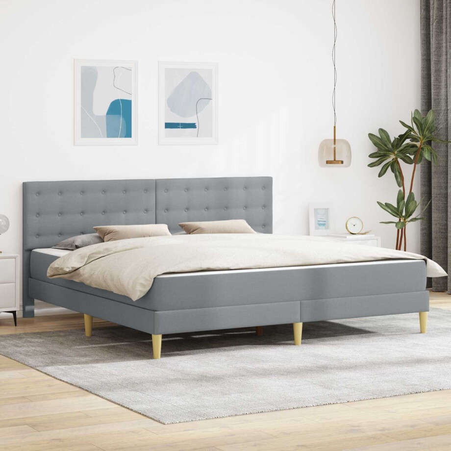 vidaXL Bedframe met matras met hoofdeinde Lichtgrijs 180 x 200 cm Stof afbeelding 1