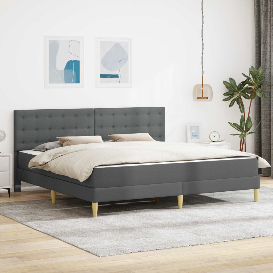 vidaXL Bedframe met matras Donkergrijs Stof vidaXL Bedframe met matras Donkergrijs Stof afbeelding 1