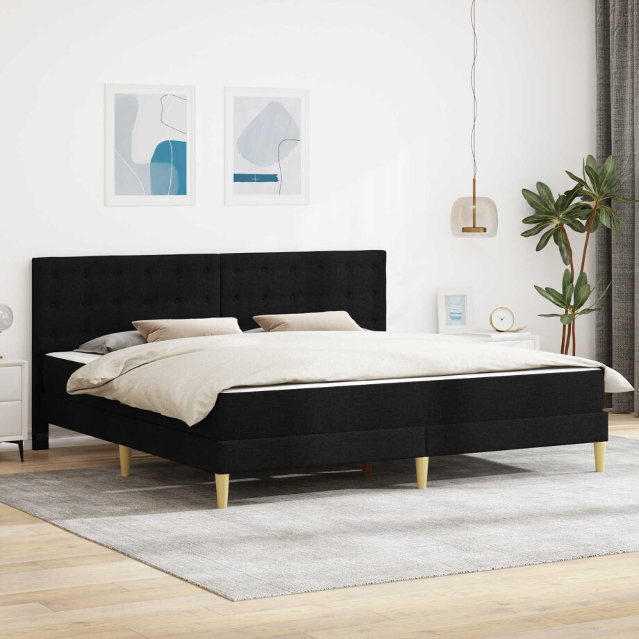 vidaXL Bedframe met matras met hoofdeinde Zwart 180 x 200 cm Stof vidaXL Bedframe met matras met hoofdeinde Zwart 180 x 200 cm Stof afbeelding 1