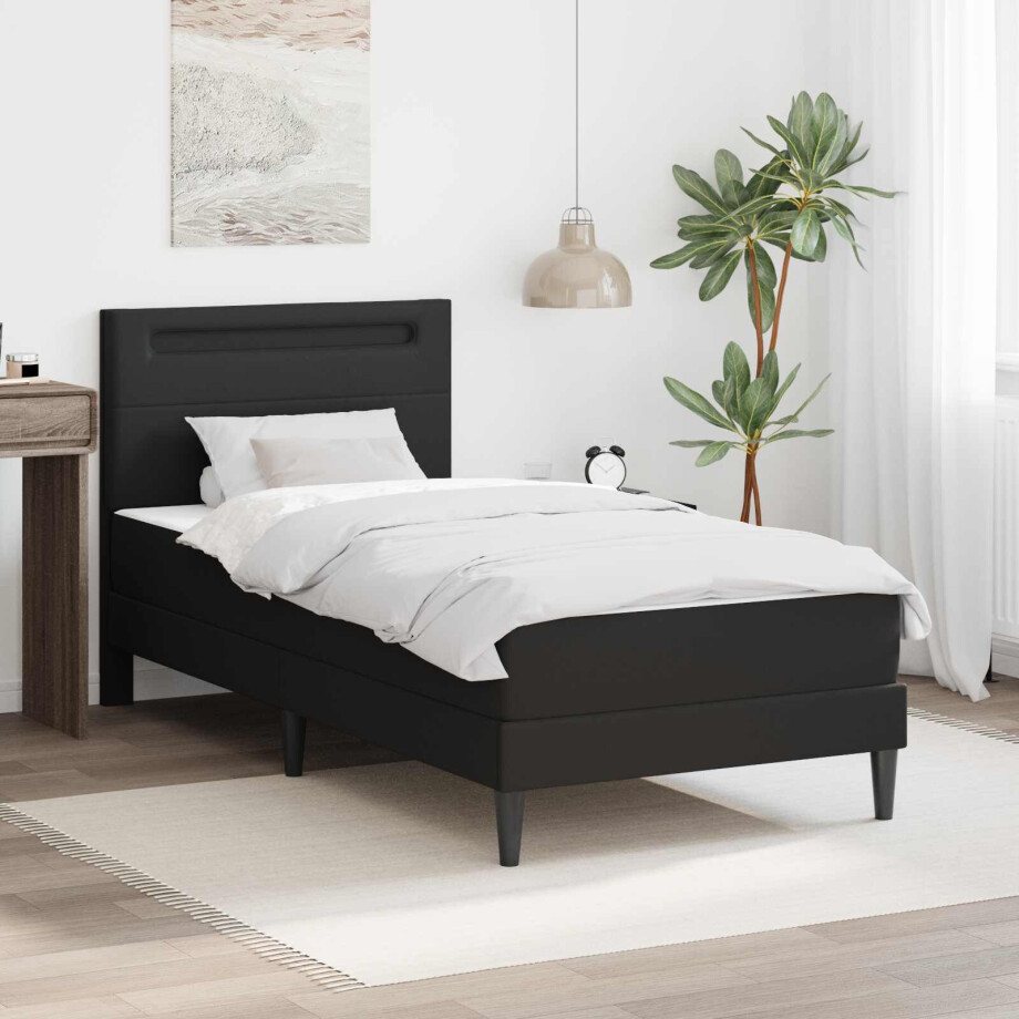 vidaXL Bedframe met LED-stripverlichting Zwart 90 x 190 cm Kunstleer afbeelding 1