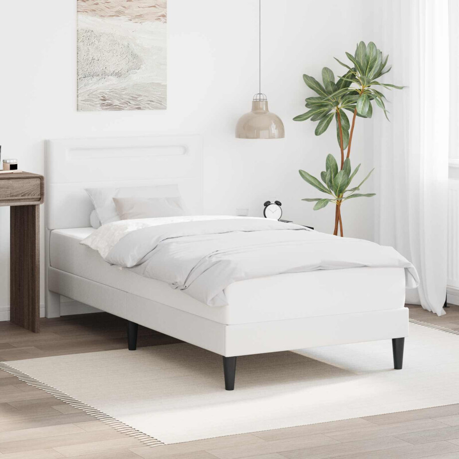 vidaXL Bedframe met LED-stripverlichting Wit 90 x 190 cm Kunstleer afbeelding 1