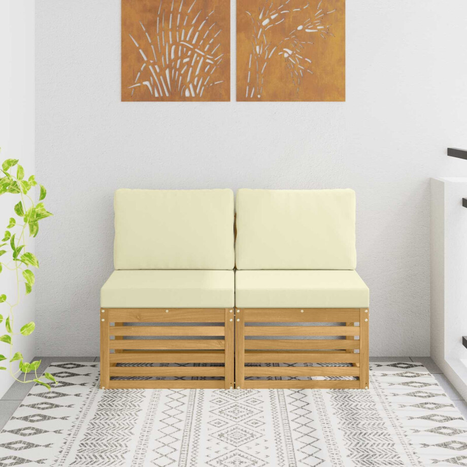 vidaXL 2 Stuk Buiten Midden Sofa Massief Acaciahout Wit afbeelding 1