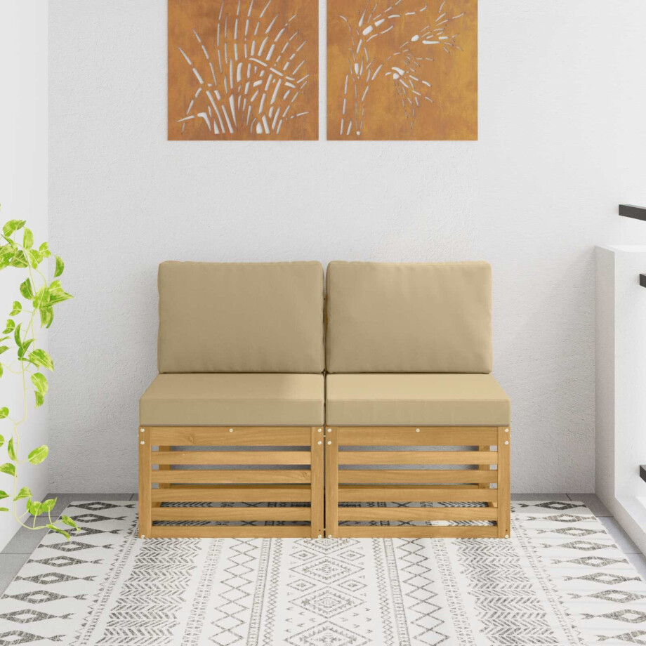 vidaXL 2 Stuk Buiten Midden Sofa Massief Acaciahout Wit afbeelding 1