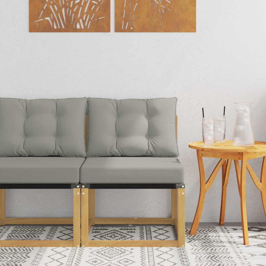 vidaXL Buiten Midden Sofa Massief acaciahout en Textilene Stof Wit afbeelding 1