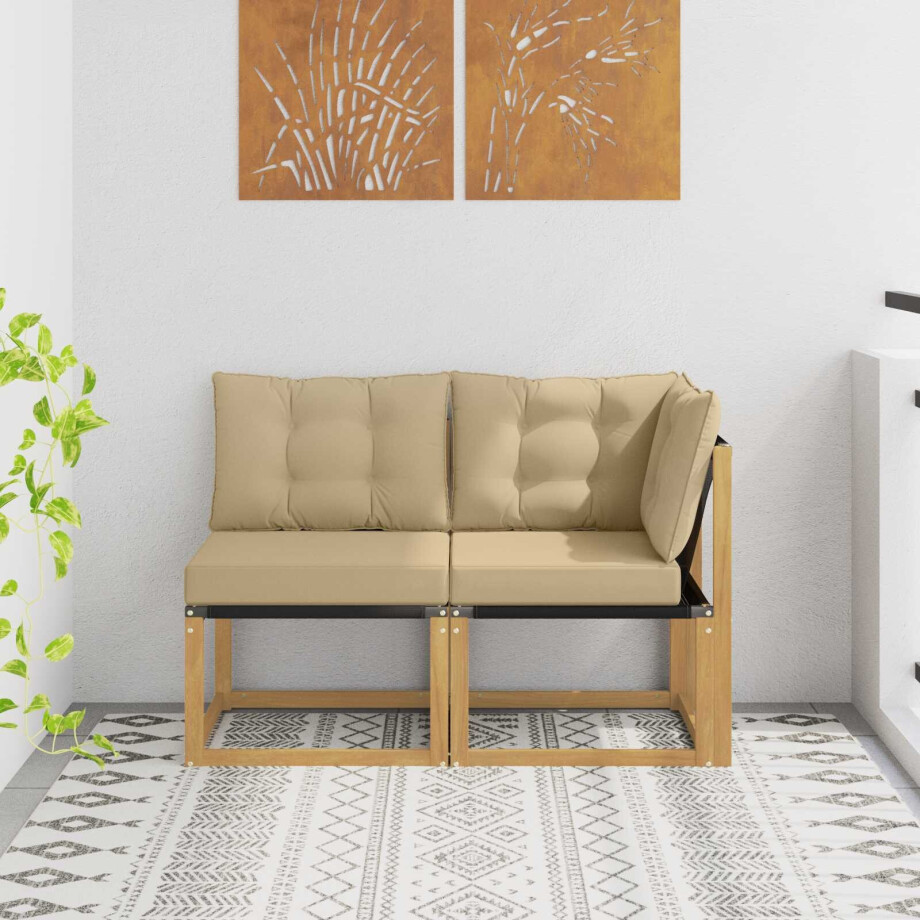 vidaXL Outdoor Midden- en Hoeksalon met kussen 2 Stuk Wit afbeelding 1