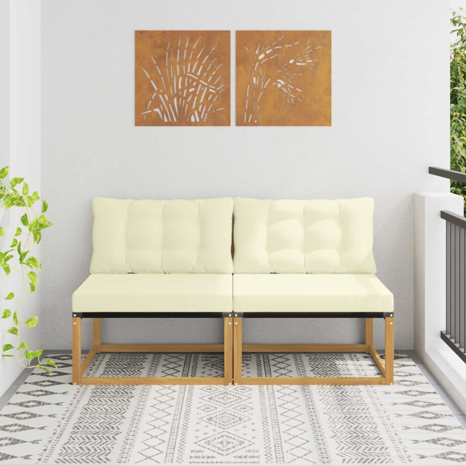 vidaXL Buiten Midden Sofa Massief Acaciahout en Textilene Wit afbeelding 1