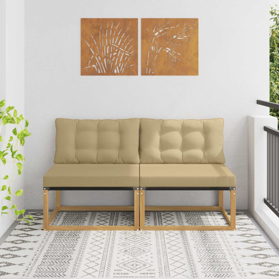 vidaXL Buiten Midden Sofa Massief Acaciahout en Textilene Wit afbeelding 1