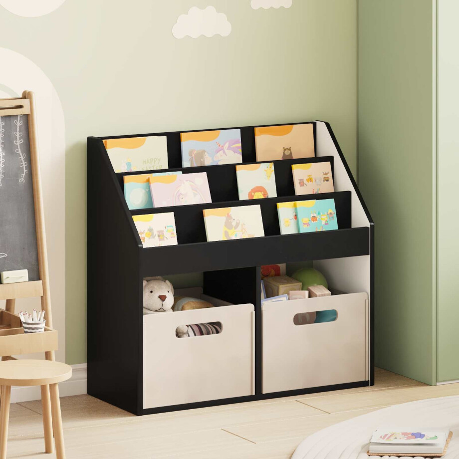 vidaXL Kinderen Boekenkast Zwart 72,5 x 29,5 x 69 cm Bewerkt hout afbeelding 1
