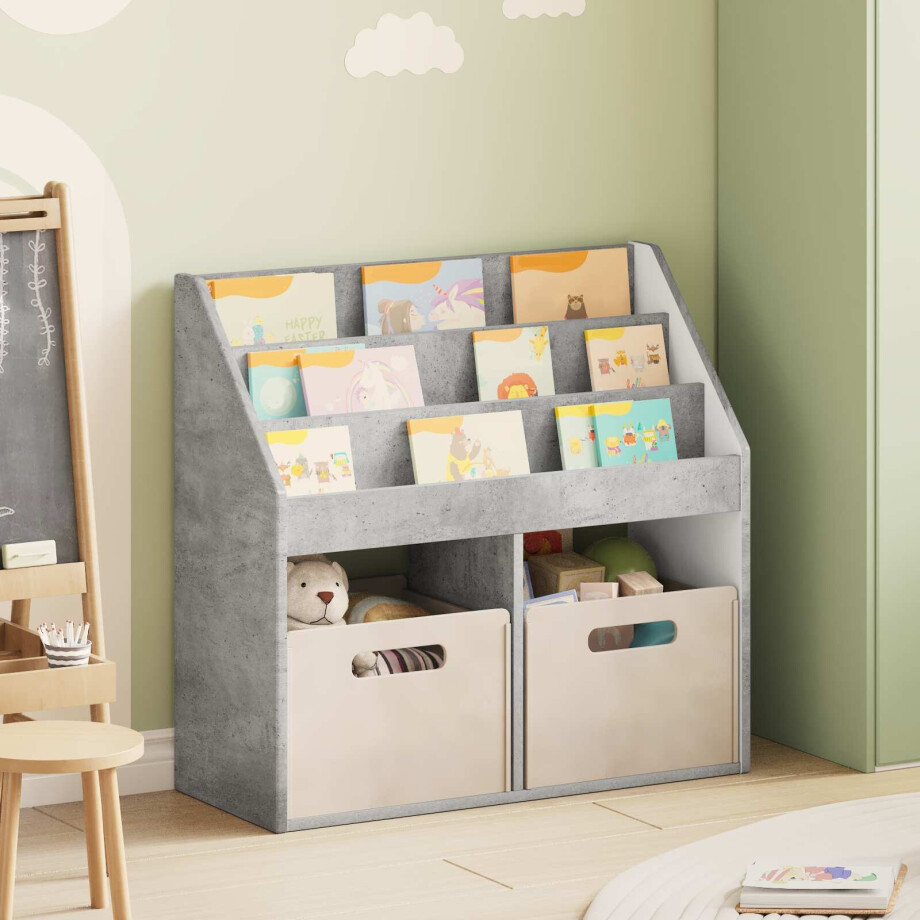 vidaXL Kinderen Boekenkast met opslag Beton Grijs 72,5 x 29,5 x 69 cm afbeelding 1