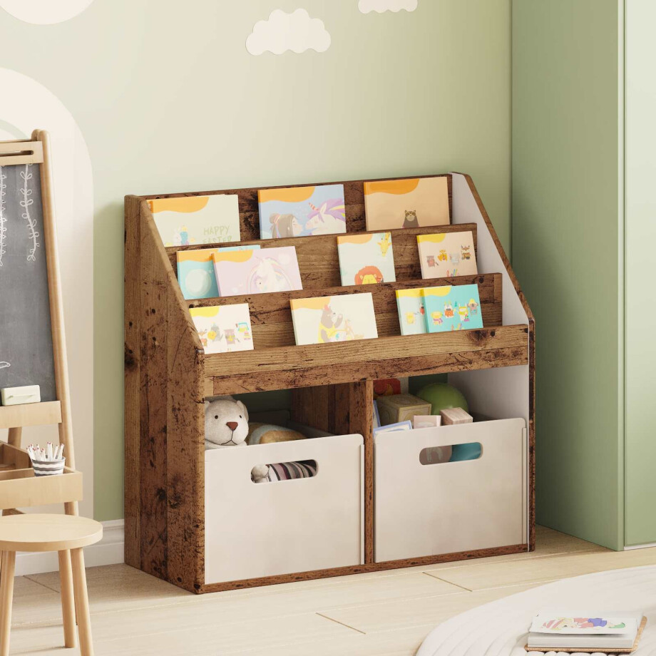 vidaXL Kinderen Boekenkast Oudhout 72,5 x 29,5 x 69 cm Bewerkt hout afbeelding 1