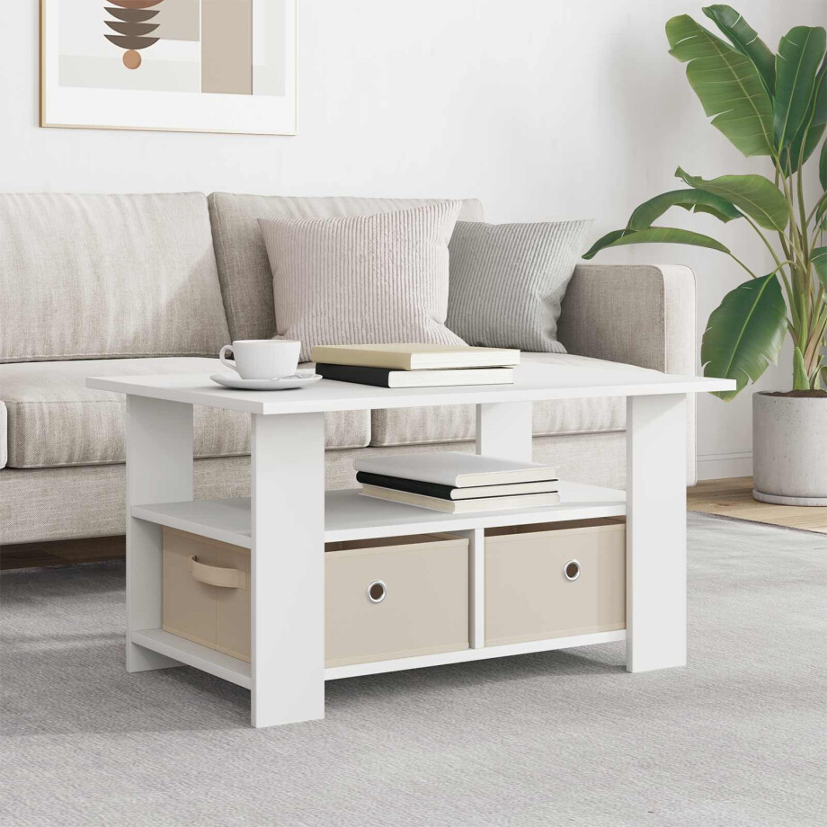 vidaXL Salontafel met lade Wit 77 x 55 x 42 cm Bewerkt hout vidaXL Salontafel met lade Wit 77 x 55 x 42 cm Bewerkt hout afbeelding 1