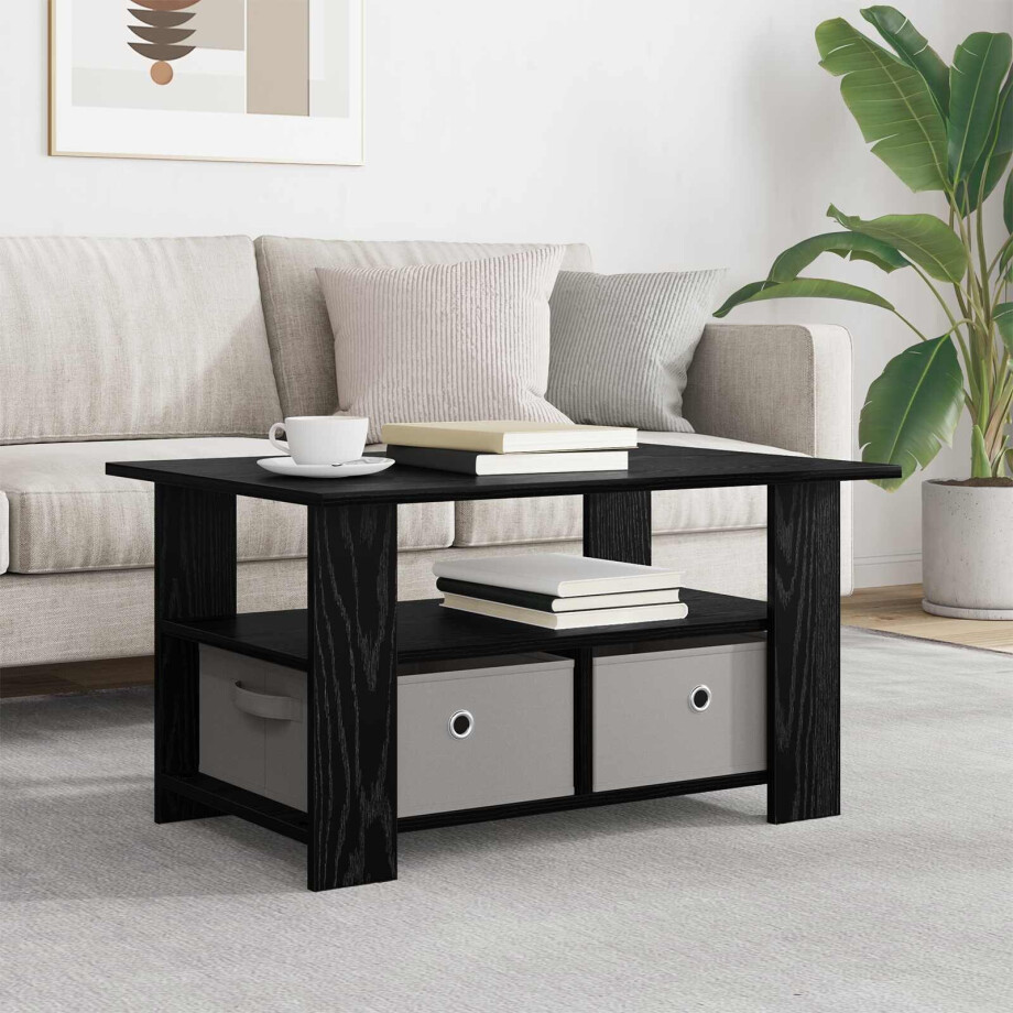 vidaXL Salontafel met lade Zwart Eiken 77 x 55 x 42 cm Bewerkt hout afbeelding 1