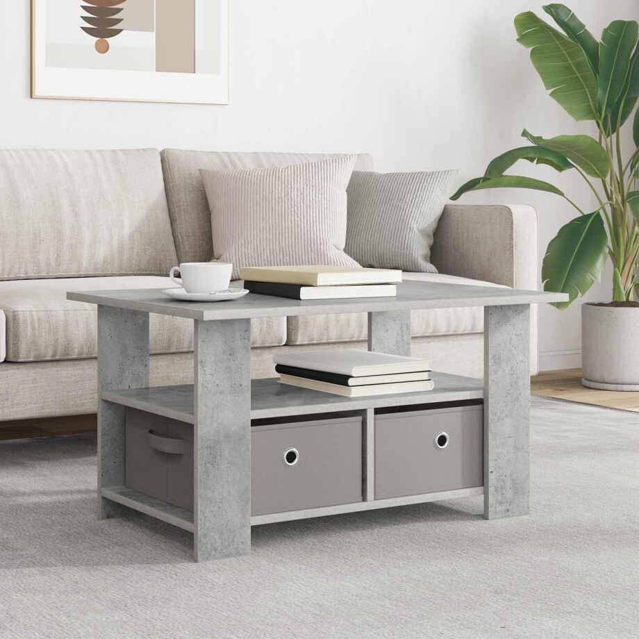 vidaXL Salontafel met lade Beton Grijs 77 x 55 x 42 cm Bewerkt hout afbeelding 1