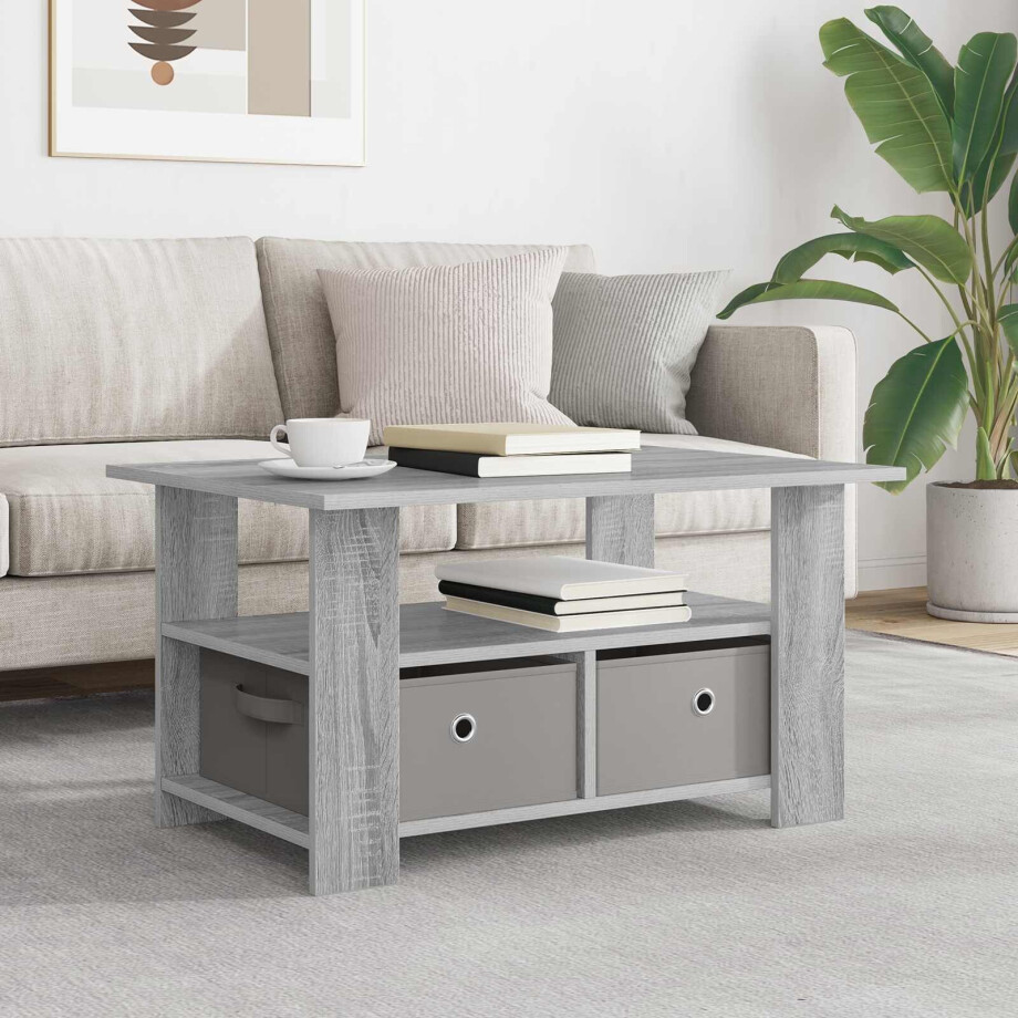 vidaXL Salontafel met lade Grijs Sonoma 77 x 55 x 42 cm Bewerkt hout afbeelding 1