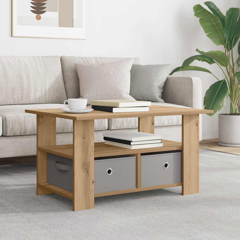 vidaXL Salontafel met lade Artisan Eiken 77 x 55 x 42 cm Bewerkt hout vidaXL Salontafel met lade Artisan Eiken 77 x 55 x 42 cm Bewerkt hout afbeelding 1