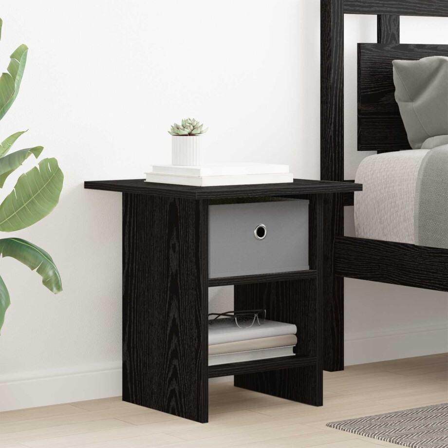 vidaXL Nachtkastje met lade Zwart Eiken 41 x 40 x 45 cm Bewerkt hout vidaXL Nachtkastje met lade Zwart Eiken 41 x 40 x 45 cm Bewerkt hout afbeelding 1