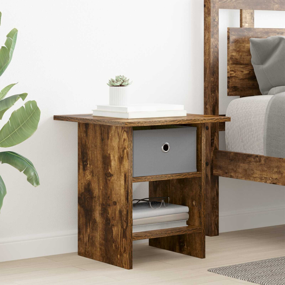 vidaXL Nachtkastje met lade Gerookt eiken 41 x 40 x 45 cm Bewerkt hout afbeelding 1