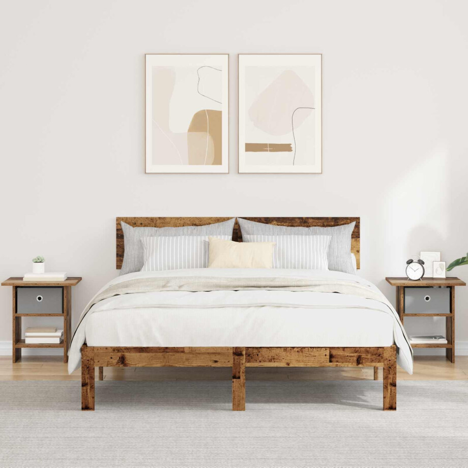 vidaXL Nachtkastje met lade 2 pcs Oudhout 41 x 40 x 45 cm Bewerkt hout afbeelding 1