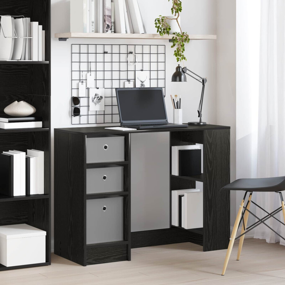 vidaXL Bureau met lade Zwart Eiken 100 x 40 x 75 cm Bewerkt hout afbeelding 1
