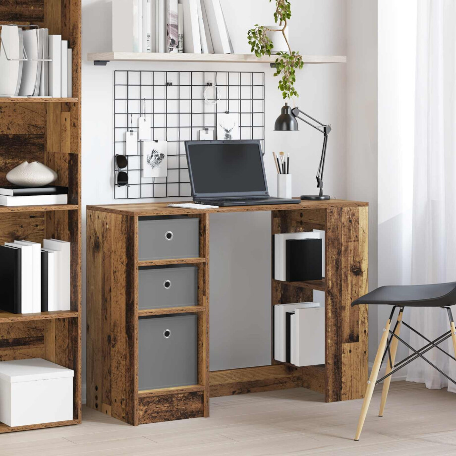 vidaXL Bureau met lade met plank Oudhout 100 x 40 x 75 cm Bewerkt hout vidaXL Bureau met lade met plank Oudhout 100 x 40 x 75 cm Bewerkt hout afbeelding 1