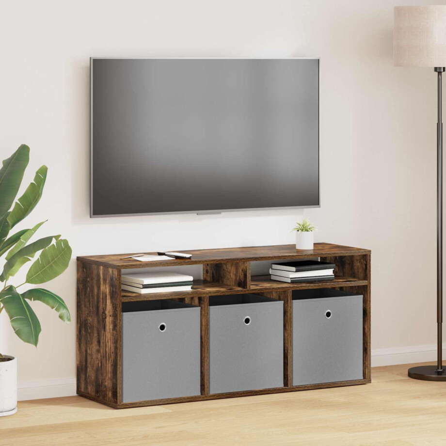 vidaXL Laagkast met lade Gerookt eiken 102 x 32 x 48,5 cm afbeelding 1