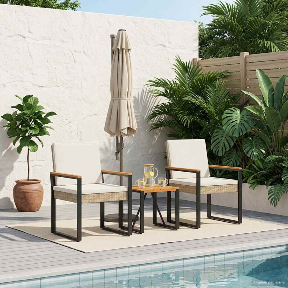 vidaXL Buitenmeubelset met kussen 3 pcs Beige en Crème Wit poly rattan afbeelding 1