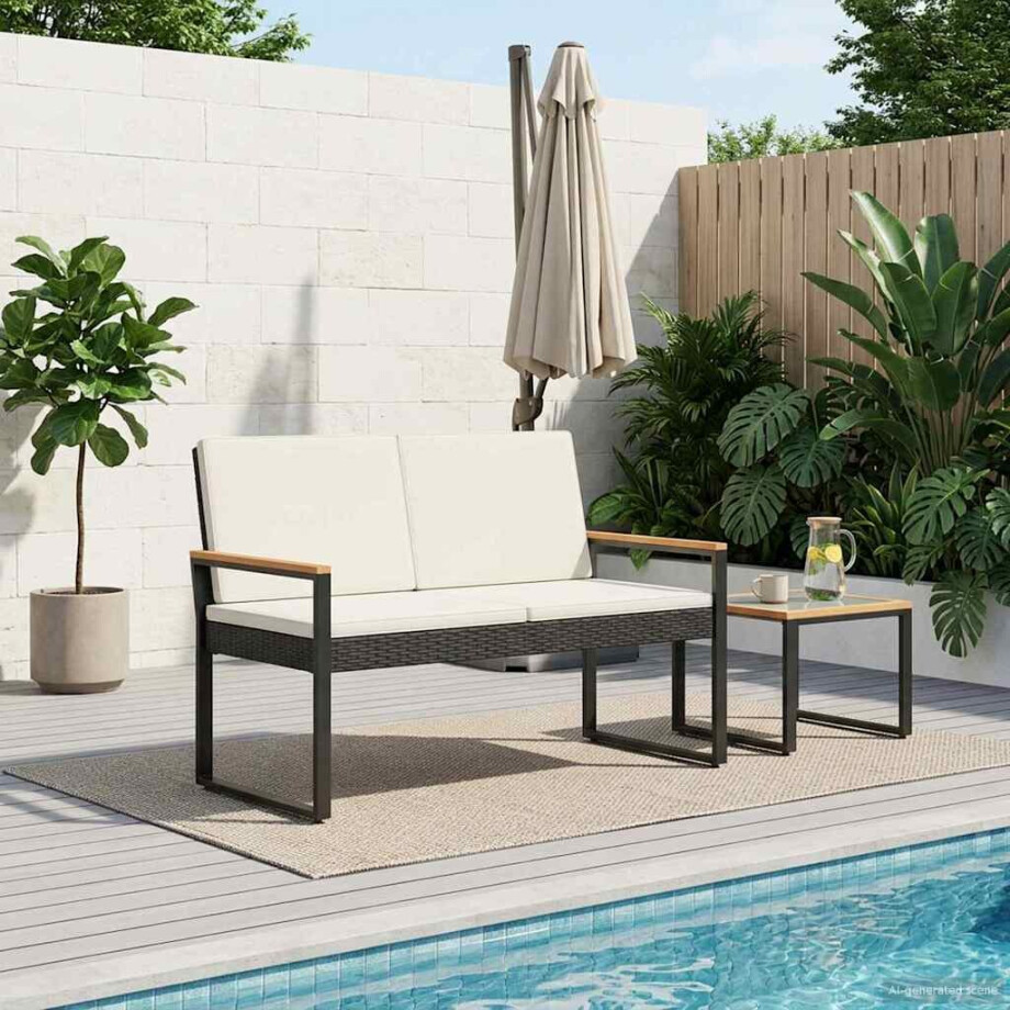 vidaXL Tuinbank Zwart en Cream Wit 107 x 61 x 80 cm poly rattan afbeelding 1