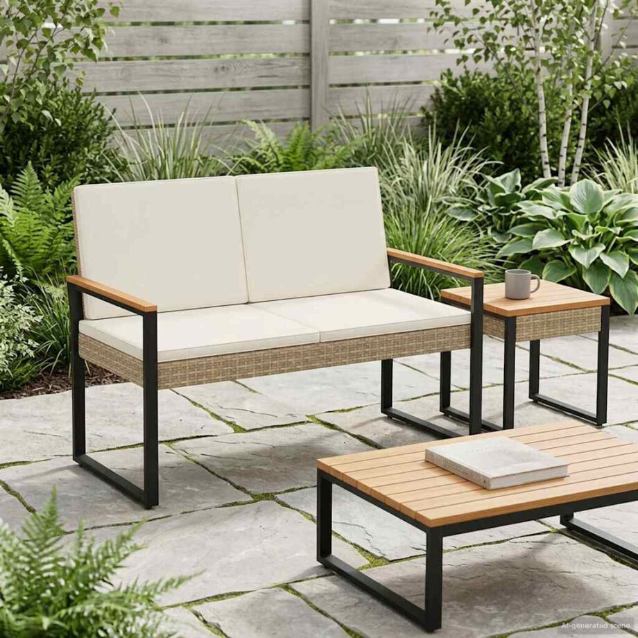 vidaXL Tuinbank Beige en Crème Wit 107 x 61 x 80 cm poly rattan afbeelding 1