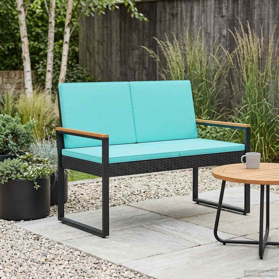 vidaXL Tuinbank Zwart en Turquoise 107 x 61 x 80 cm poly rattan afbeelding 1