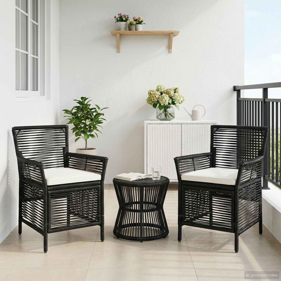 vidaXL Buitenstoel met kussen 2 pcs Zwart en Crème poly rattan vidaXL Buitenstoel met kussen 2 pcs Zwart en Crème poly rattan afbeelding 1