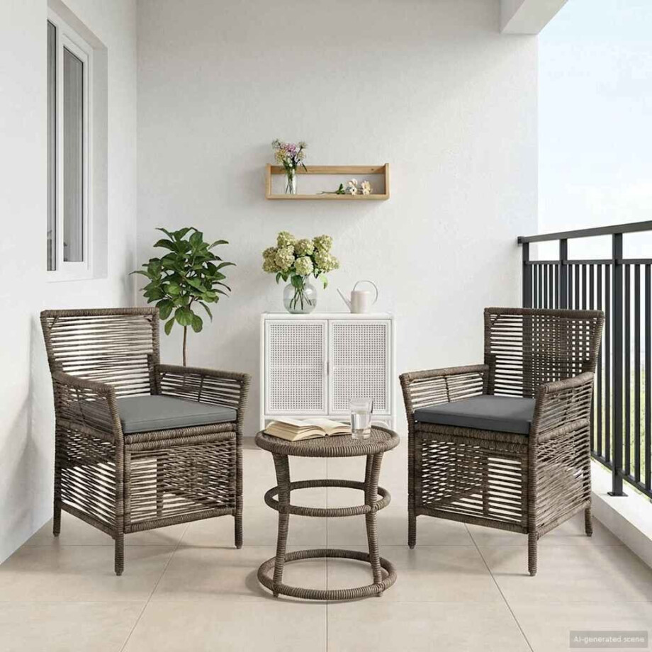 vidaXL Buitenstoel met kussen 2 pcs Grijs en Donkergrijs poly rattan afbeelding 1
