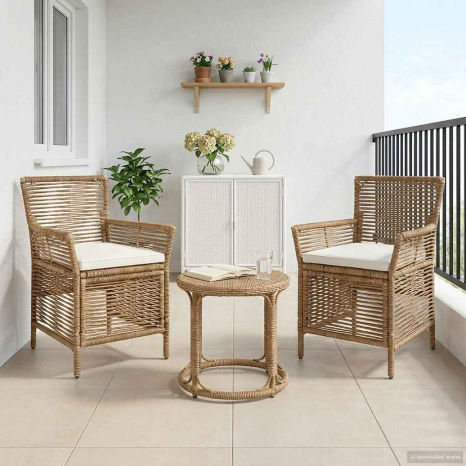 vidaXL Buitenstoel met kussen 2 pcs Beige en Crème poly rattan vidaXL Buitenstoel met kussen 2 pcs Beige en Crème poly rattan afbeelding 1