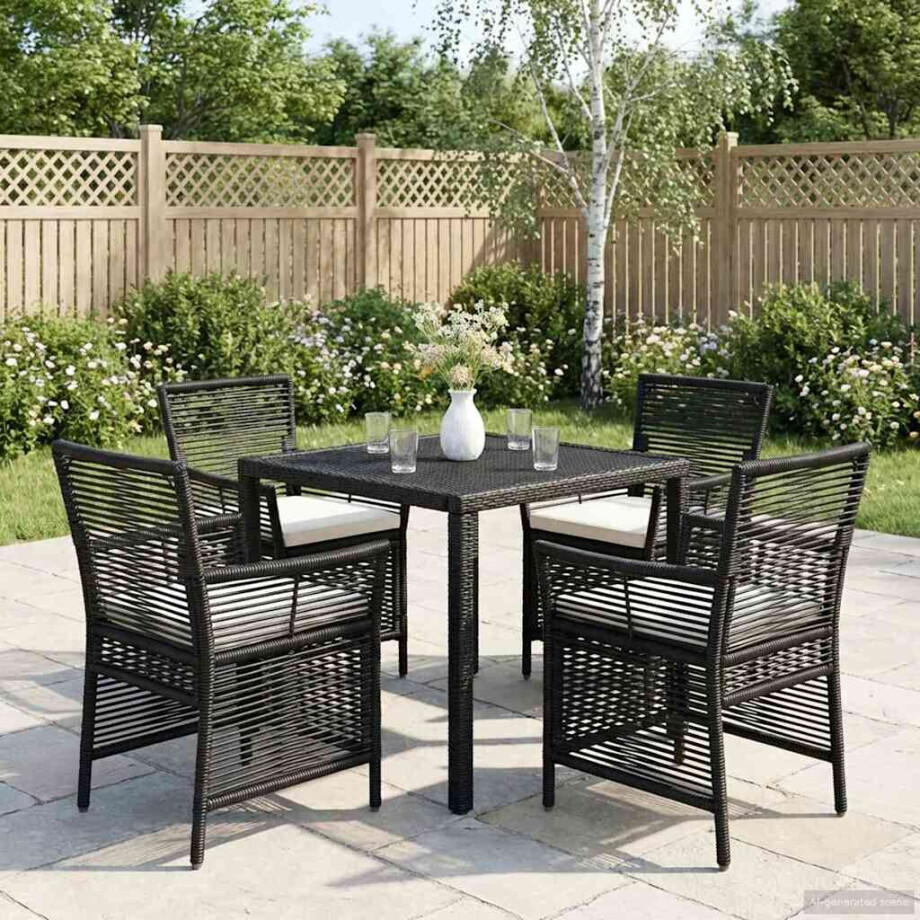 vidaXL Buitenstoel met kussen 4 pcs Zwart en Crème poly rattan vidaXL Buitenstoel met kussen 4 pcs Zwart en Crème poly rattan afbeelding 1