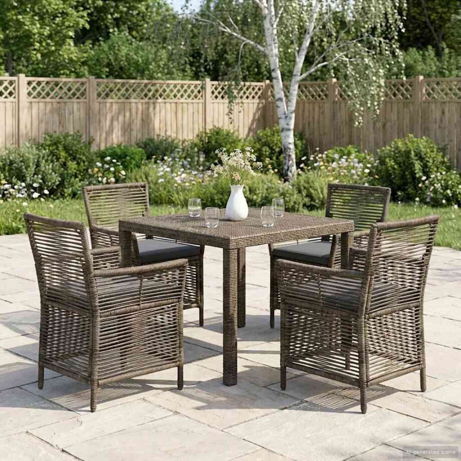 vidaXL Buitenstoel met kussen 4 pcs Grijs en Donkergrijs poly rattan afbeelding 1