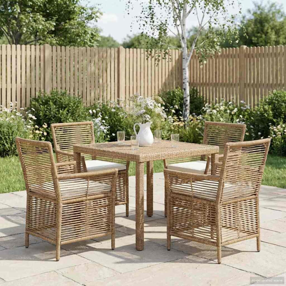 vidaXL Buitenstoel met kussen 4 pcs Beige en Crème poly rattan vidaXL Buitenstoel met kussen 4 pcs Beige en Crème poly rattan afbeelding 1