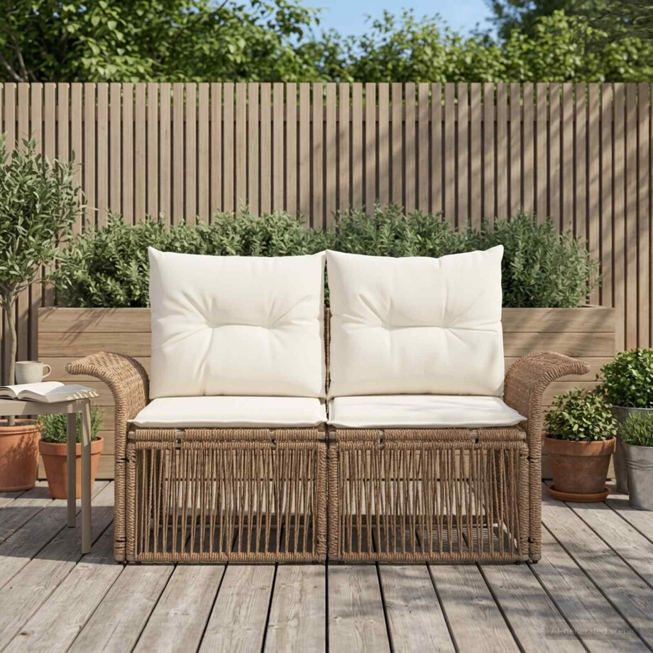 vidaXL Tuinbank 2-Aantal zitplaatsen Beige poly rattan afbeelding 1