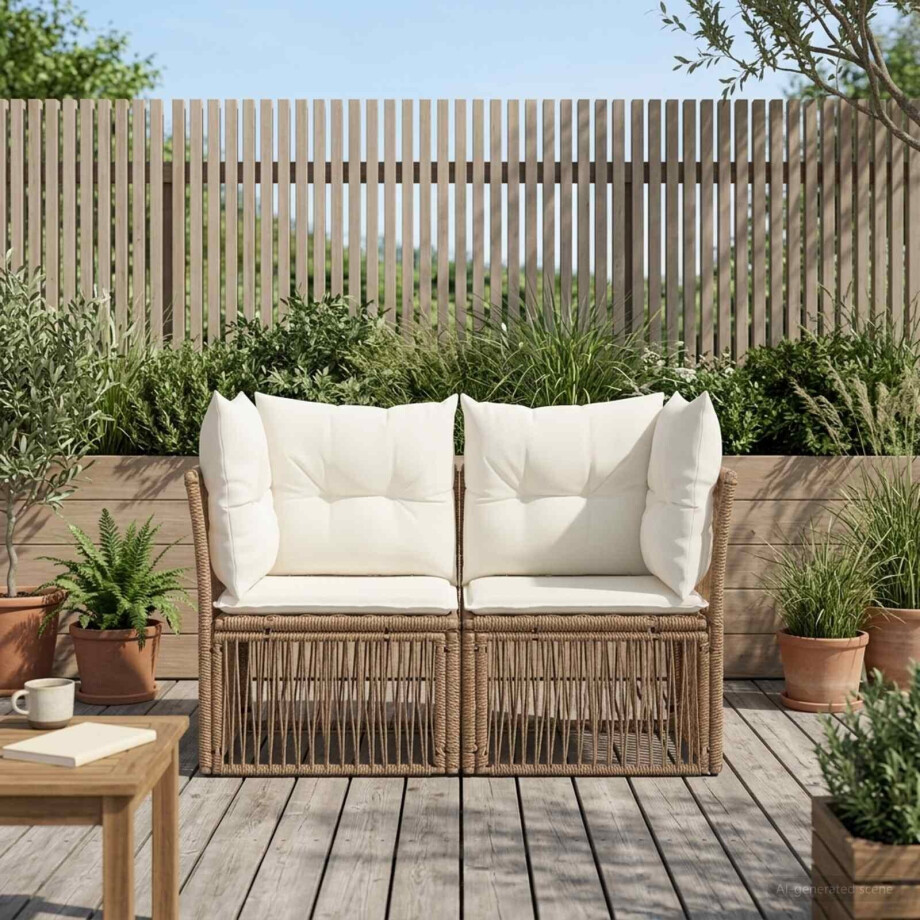 vidaXL Tuinbank 2-Aantal zitplaatsen Beige poly rattan afbeelding 1
