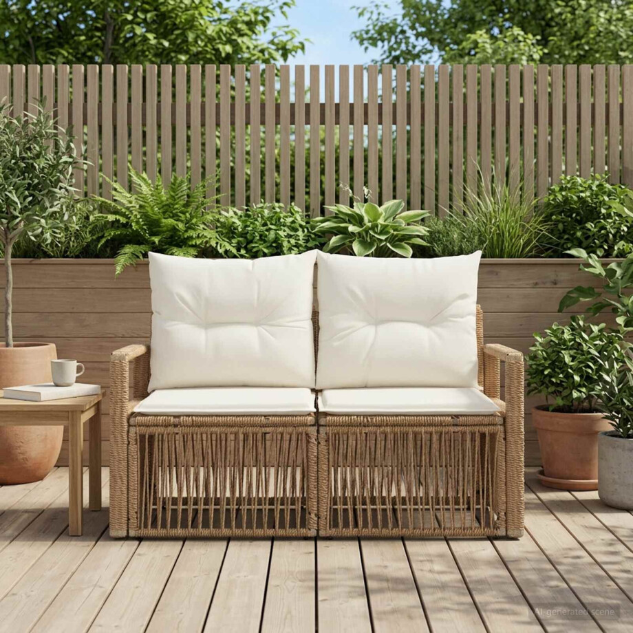 vidaXL Tuinbank 2-Aantal zitplaatsen Beige poly rattan afbeelding 1
