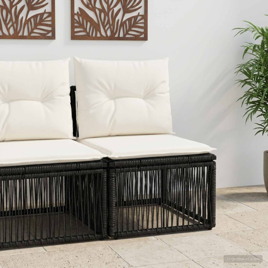 vidaXL Armloze Sofa eenheid Zwart poly rattan afbeelding 1